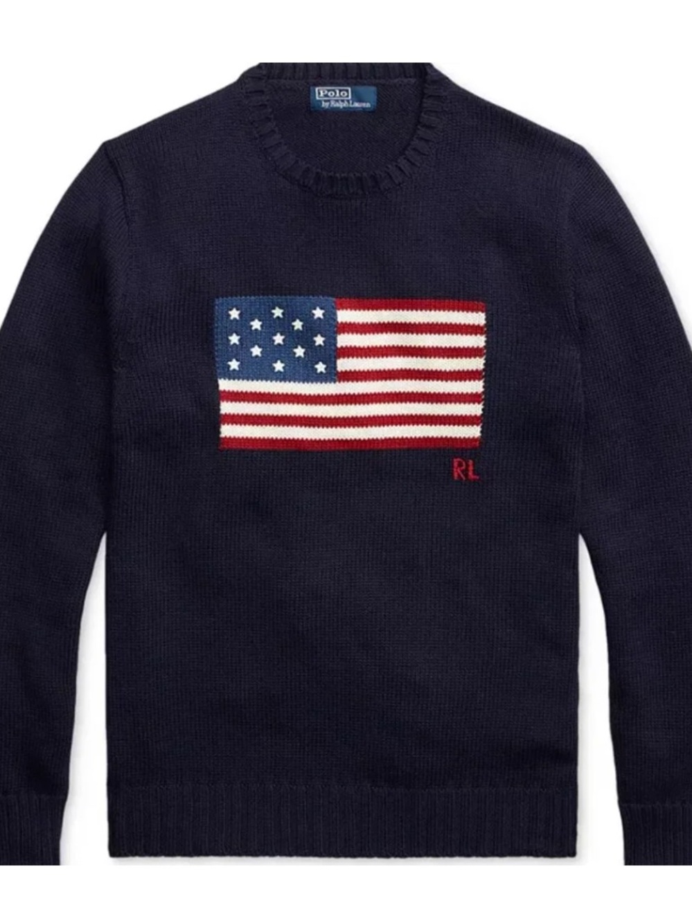 Polo by Ralph Lauren Navy Crewneck Sweater with Flag Motif